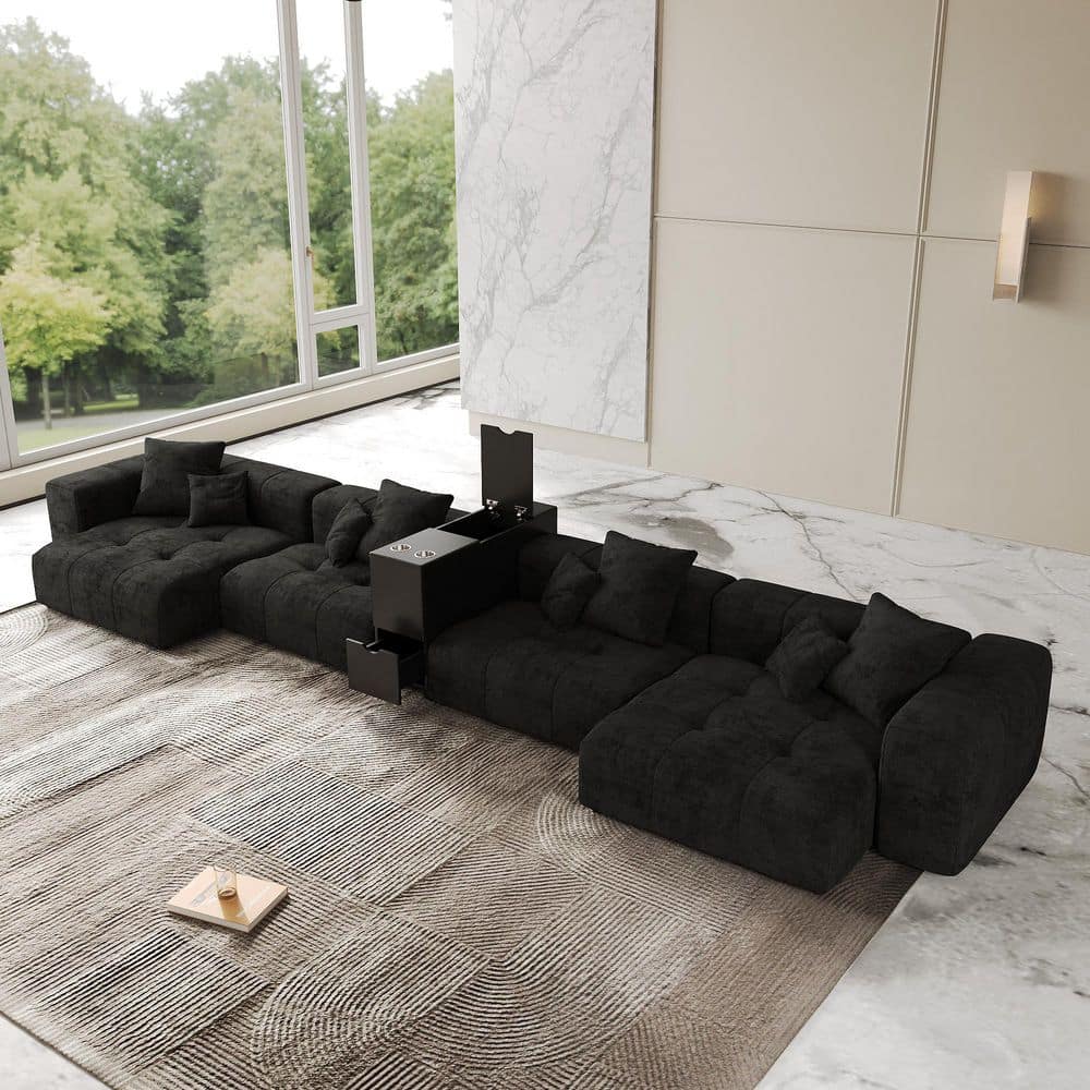 Magic Home 183 in. Oversized Square Arm Linen Rectangle Modular