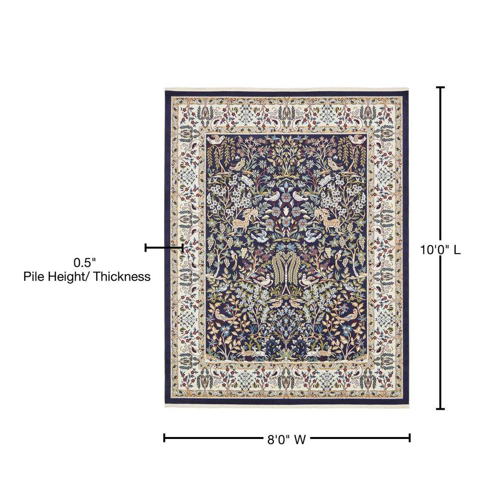 Navy Blue Floral Synthetic 8' x 10' Rectangular Area Rug