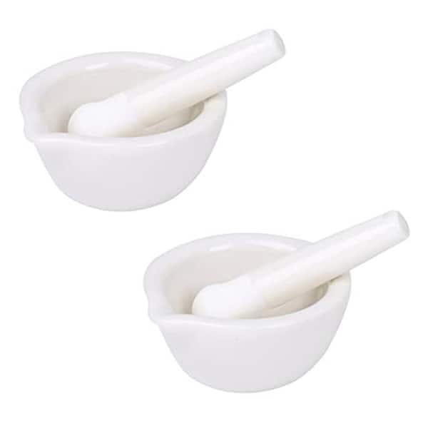 Ceramic Spice Grinder Set White Porcelain Mortar and Pestle Handheld Seasoning Grinding Bowl 2 Pieces