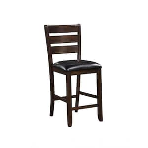 41 in. Brown and Black High Back Wood Bar Chair with Faux Leather Seat Set of 2