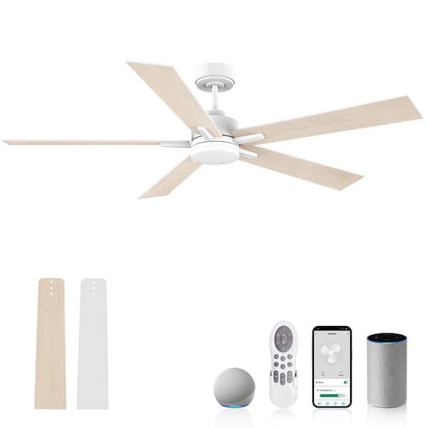 60 in. Smart Outdoor Indoor White Ceiling Fan with Lights Remote,Voice Control via Alexa Google WIFI App,Quiet DC Motor