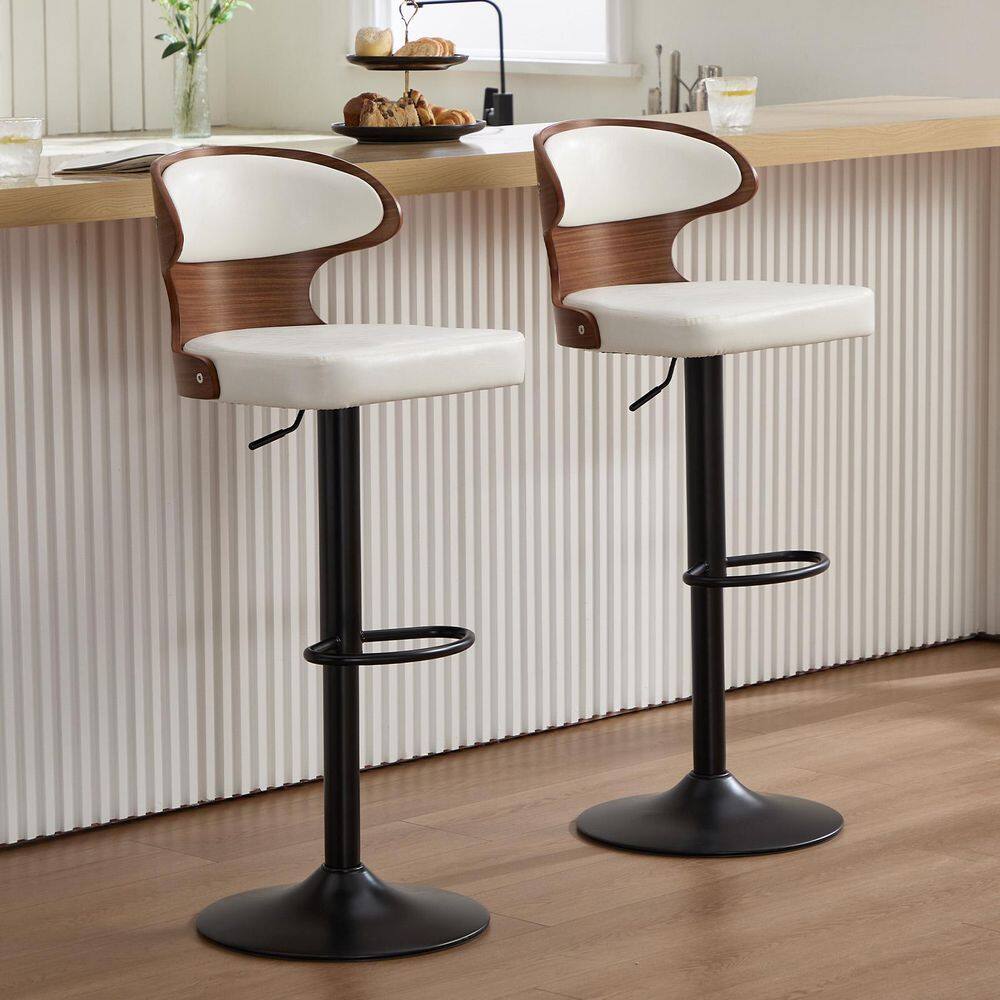 42.52 in. H Modern White Faux Leather Swivel Metal Base Curved Backrest Bar Stool with Height Adjustable Set of 2 price history on PriceWatchPro