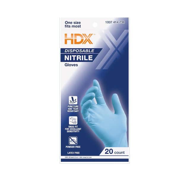 HDX Blue Disposable Nitrile Cleaning Gloves (20 Ct One Size Fits Most)