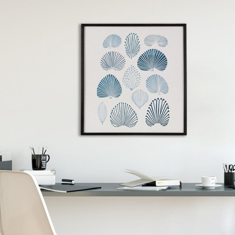 Abstract Coastal Blue Coral Print with Black Solid Wood Frame