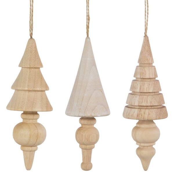 Set of 3 Natural Trees Wooden Christmas Ornaments 5.5 in.