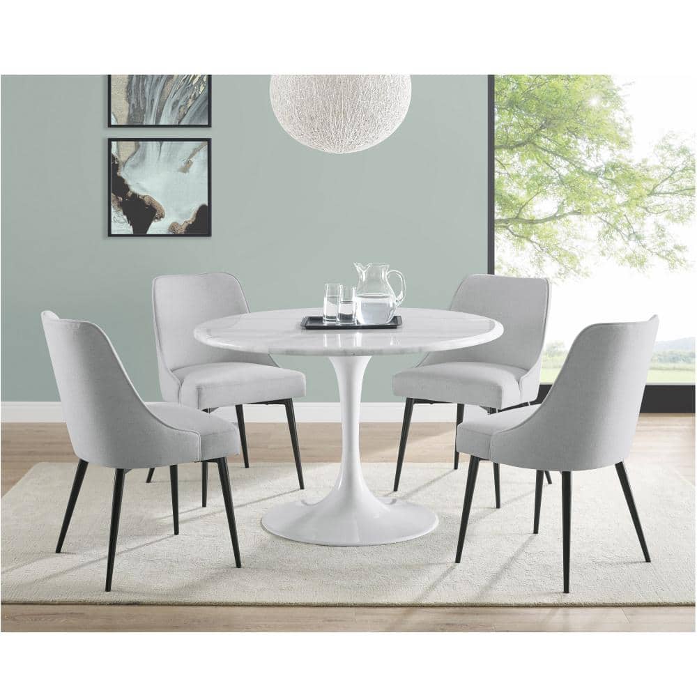 White Marquina Marble Round Dining Table with Metal Base