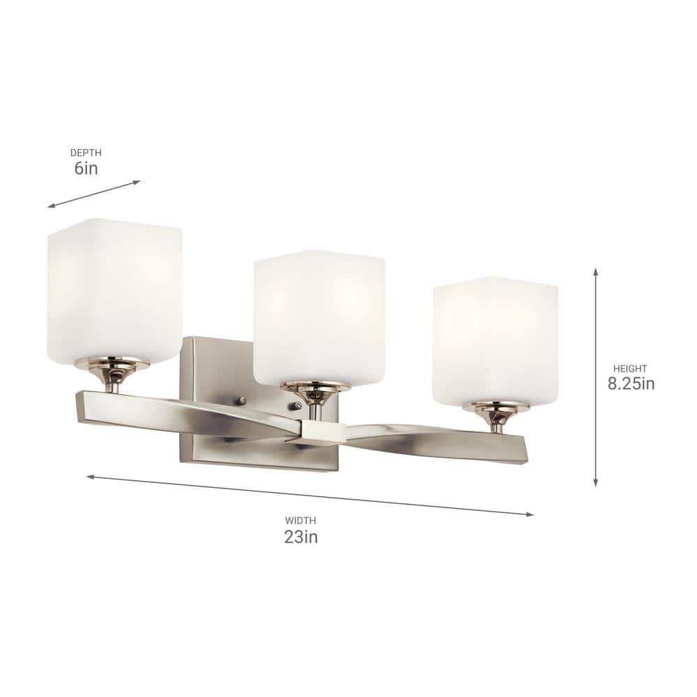 Champagne Finish 3-Light Vanity with Satin Etched Glass