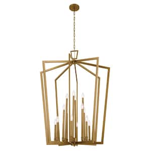 Abbotswell 49 in. 16-Light Natural Brass Traditional Candle Foyer Pendant Hanging Light