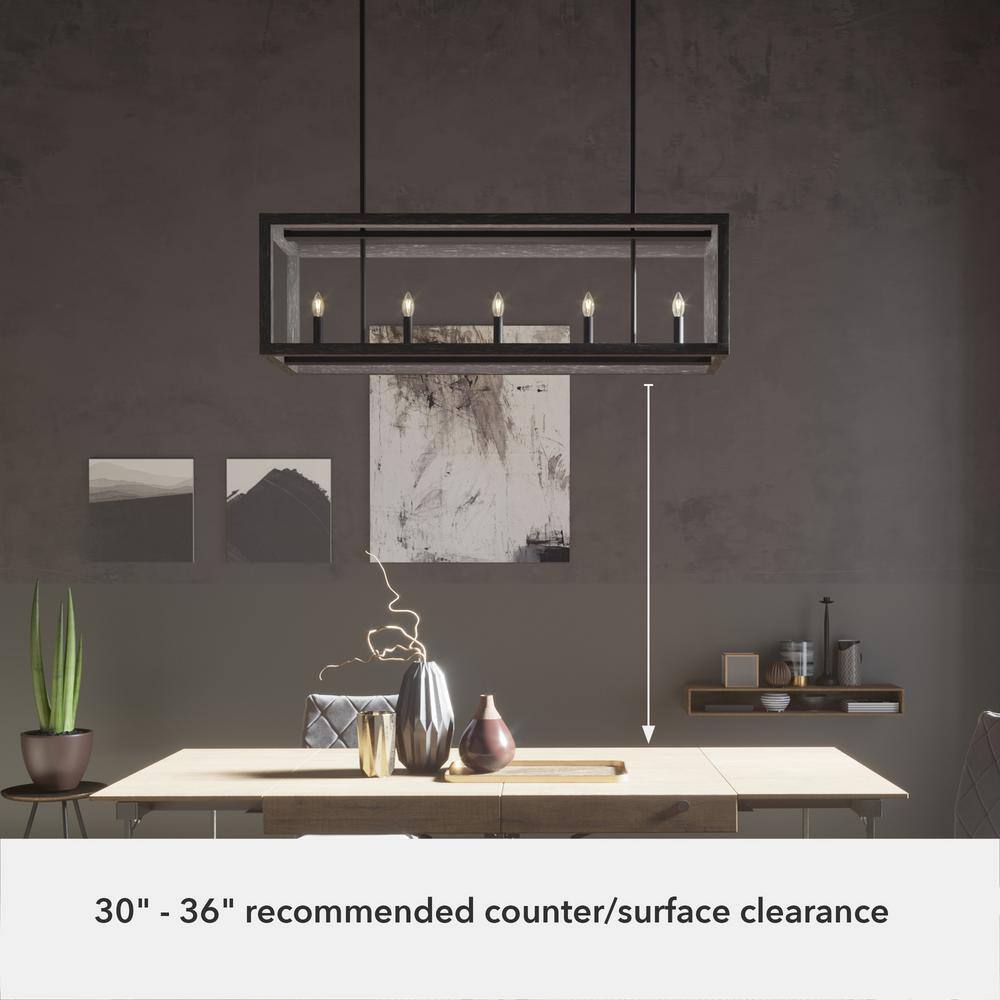 Matte Black 40" Linear Chandelier with Candle Bulbs
