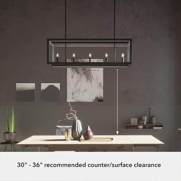 Hunter - Squire Manor 6 Light Matte Black Linear Chandelier Kitchen Light