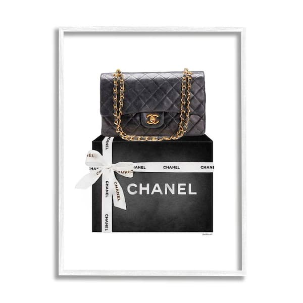 Stupell Industries "Black Quilted Purse on Bold Glam Bow Box" by Amanda Greenwood Framed Abstract Wall Art Print 16 in. x 20 in.