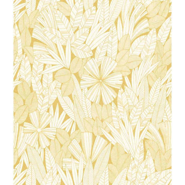 A-Street Prints Bannon Yellow Leaves Wallpaper Sample