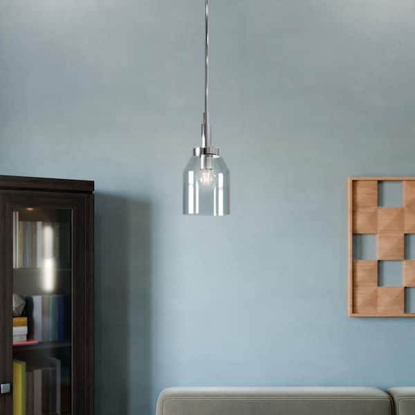 KICHLER Madden 1-Light Chrome Modern Kitchen Hanging Mini Pendant Light with Clear Glass