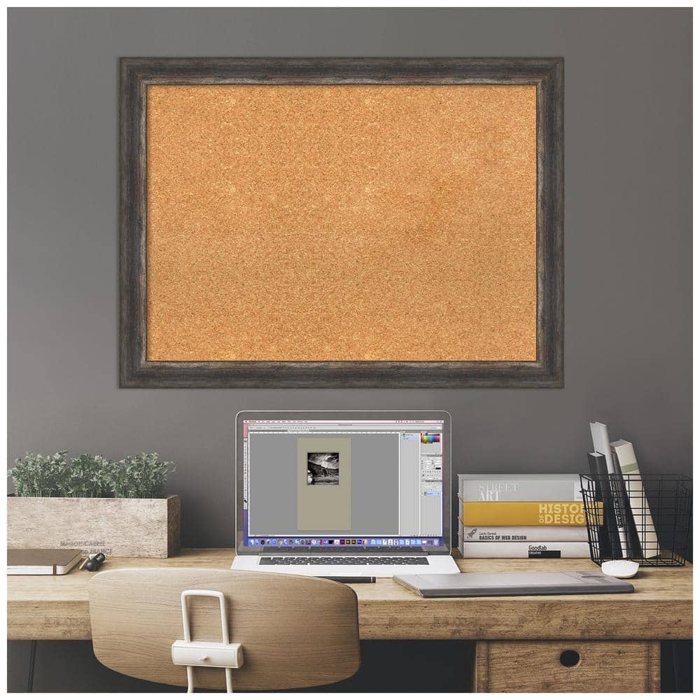 Natural Cork Board with Bark Rustic Char Polystyrene Frame, 31" x 23"