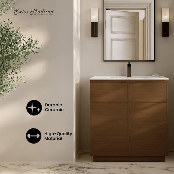St. Tropez 36" Freestanding Bath Vanity in Brown Oak with White Ceramic Sink Top