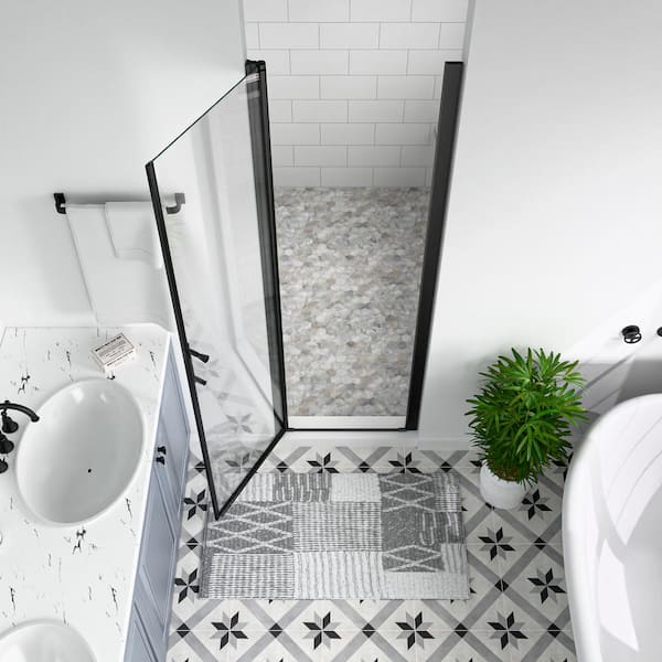 24 to 25-3/8 in. W. x 72 in. H Pivot Semi-Frameless Shower Door in Matte Black Finish with SGCC Certified Clear Glass