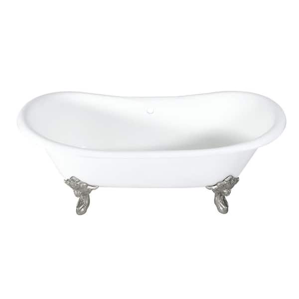 Aqua Eden Traditional 72 in. Cast Iron Double Slipper Clawfoot Bathtub in Brushed Nickel