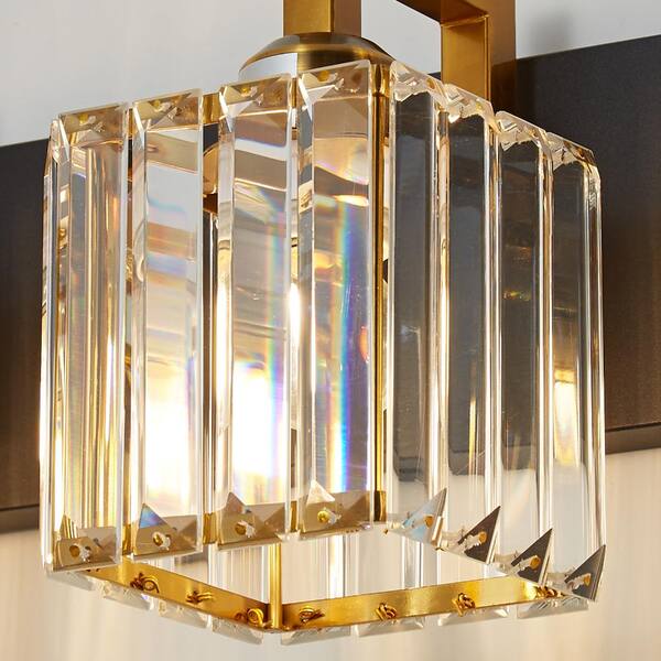 LQXYIQ 28.34 in.4-Light Clear Glass Black Gold Crystal Wall Light
