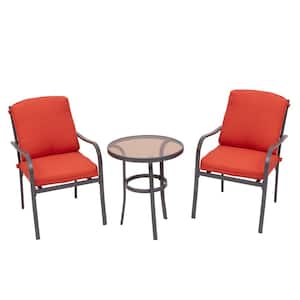 3-Piece Metal Outdoor Furniture, Patio Table and Chairs, Dinning Table and Chairs, Patio Conversation Set Orange Red