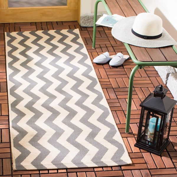 Courtyard Gray/Beige 2 ft. x 12 ft. Geometric Indoor/Outdoor Patio  Runner Rug