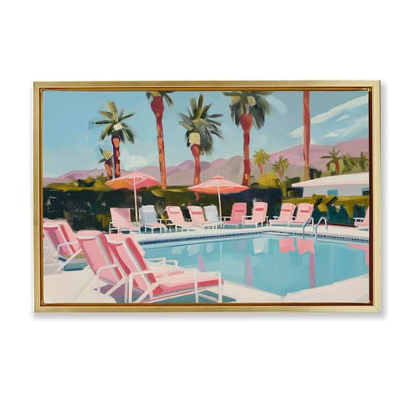 Stupell Industries Palm Springs Swimming Pool by Arlington Prints Gold Floater Frame Nature Graphic Art Print 21 in. x 31 in.