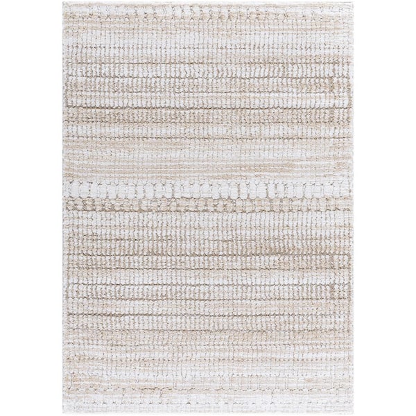Delight Shag Light Brown/White 5 ft. x 7 ft. Global Indoor Area Rug