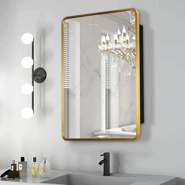 UPIKER Lifestyle 21 in. W x 31 in. H Small Oval Aluminum Framed LED Medicine Cabinet with Mirror
