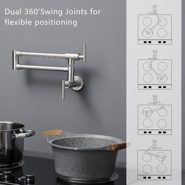 Pot Filler Faucet Commercial Wall Mount Stove Faucet, Brass Pot Filler Folding Faucet... Pot Filler Faucet Commercial Wall Mount Stove Faucet, Brass Pot Filler Folding Faucet...