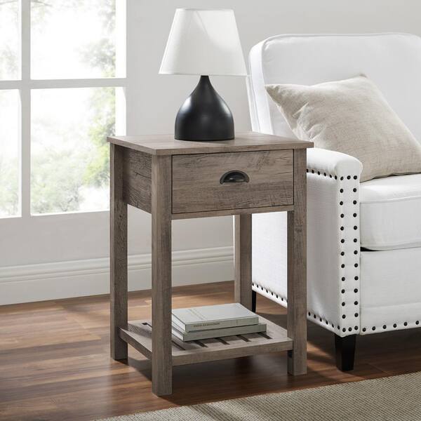 Grey Wash Country One Drawer Side Table, Grey Side Table With Drawers