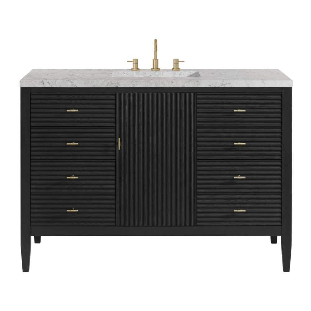 Myrrin 48.0 in. W x 23.5 in. D x 34.06 in. H Single Bathroom Vanity Carbon Oak and Eternal Jasmine Pearl Quartz Top -  James Martin Vanities, 485V48CBO3EJP