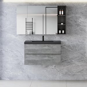 35.43 in. W x 19.69 in. D x 22.5 in. H Single Sink Wall Mounted Bath Vanity in Grey with Black Quartz Top