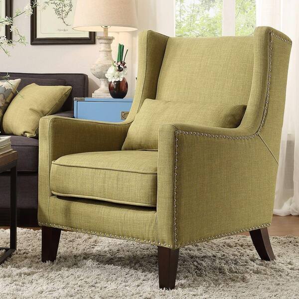 HomeSullivan Ashley Wingback Linen Arm Chair in Chartreuse