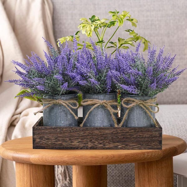 9.1 in. Purple Indoor Artificial Lavender Flower Plants in Brown Pot Set of  3 DE411X67 - The Home Depot