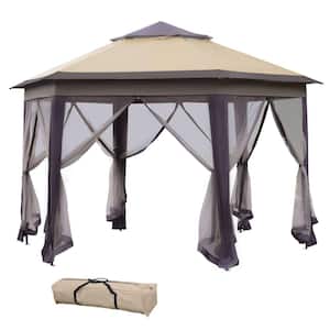 13 ft. x 13 ft. Beige Hexagonal Outdoor Pop-Up Gazebo with 6 Zippered Mesh Netting, Event Tent with Strong Steel Frame