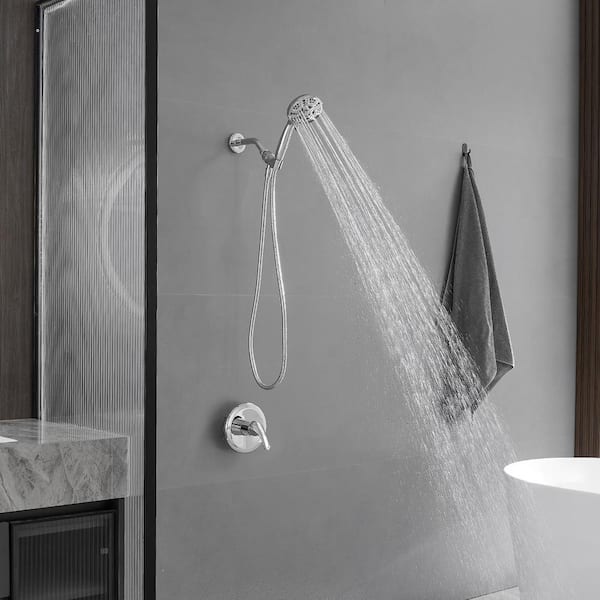 Single-Handle 6-Spray Shower Faucet Set Trim Kit 1.8 GPM with Valve Handheld Shower Head in Polished Chrome（1 Pack）