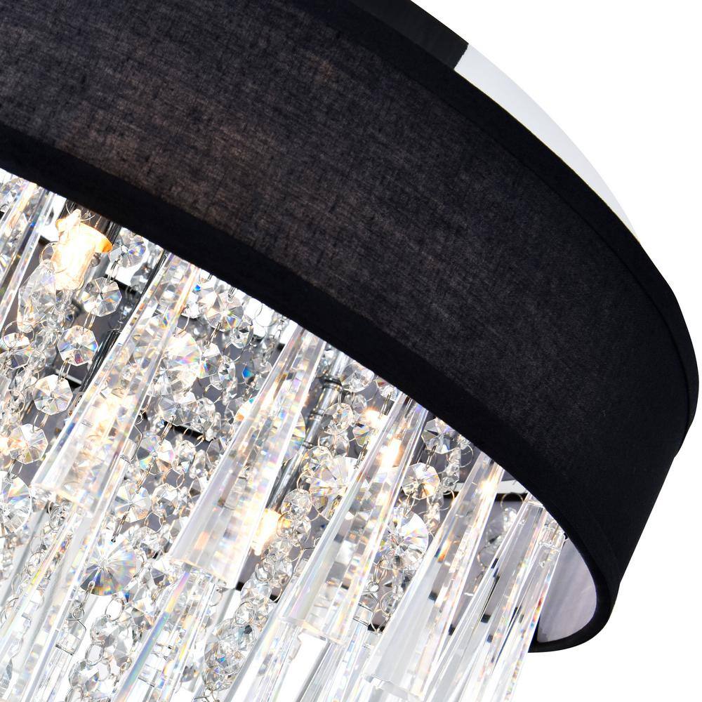 Chrome Drum Shade Black Chandelier with Crystals