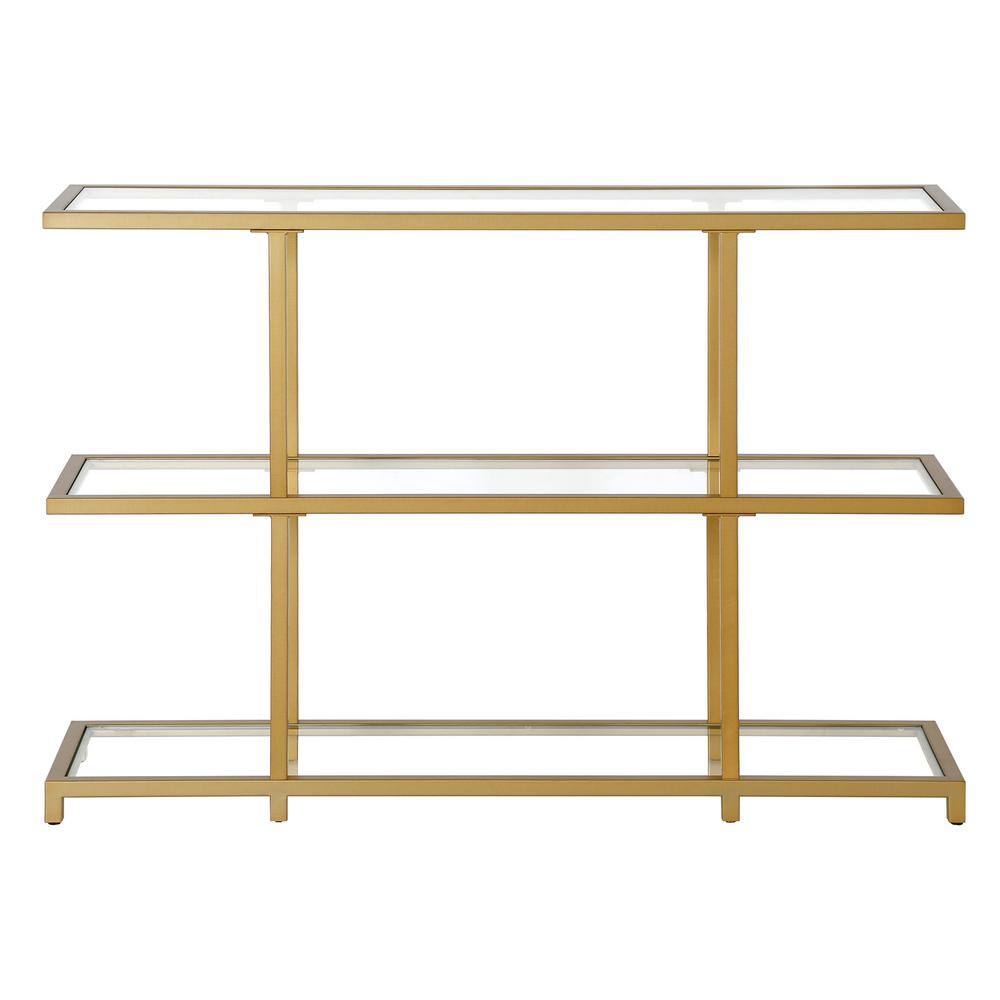 Greenwich Brass and Glass Console Table with Storage, 42"