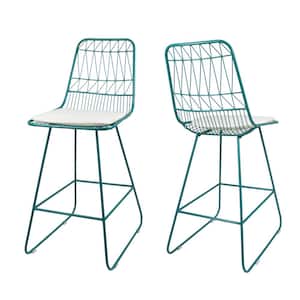Walcott 42 in. Teal Bar Stool with Ivory Cushions (Set of 2)