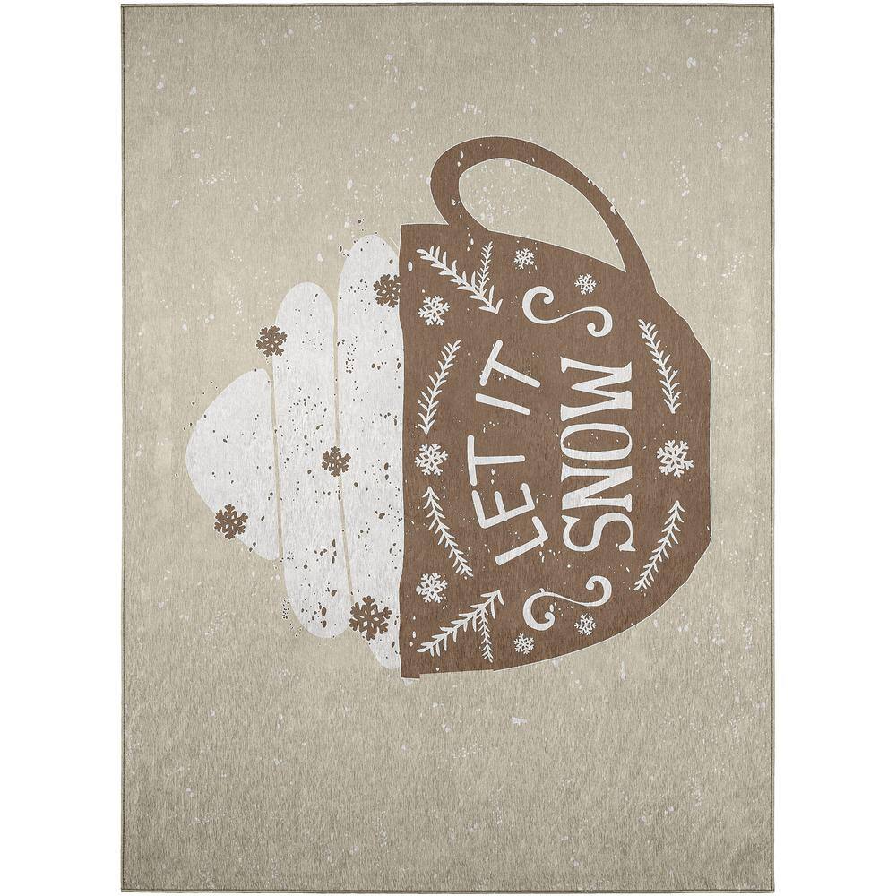 Cozy Winter Brown 5 ft. x 7 ft. 6 in. Indoor/Outdoor Washable Area Rug