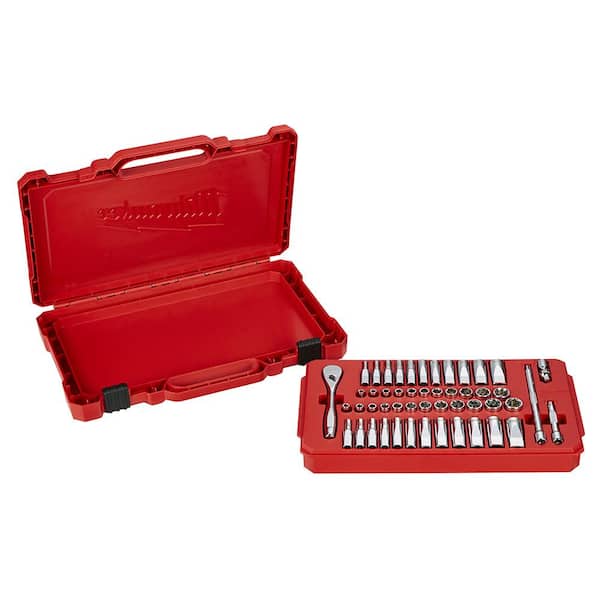 Milwaukee 1/4 in. Drive SAE/Metric Ratchet and Socket Mechanics Tool Set with 1/4 in. Drive 9 in. Extended Ratchet (51-Piece)