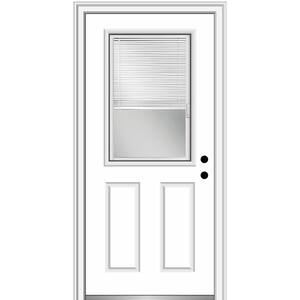30 in. x 80 in. Internal Blinds Left-Hand 1/2-Lite Clear 2-Panel Classic Primed Fiberglass Smooth Prehung Front Door