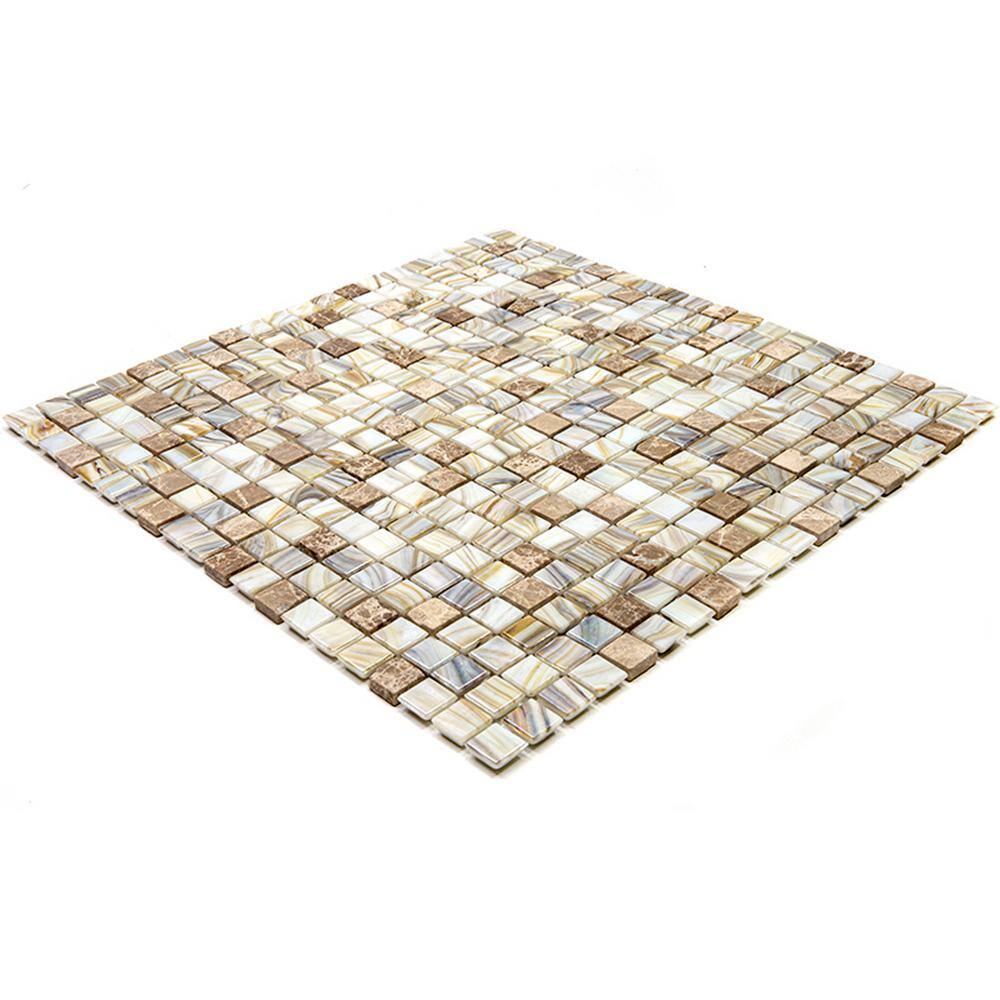 Mingles Beige and White Iridescent Glass Mosaic Tile