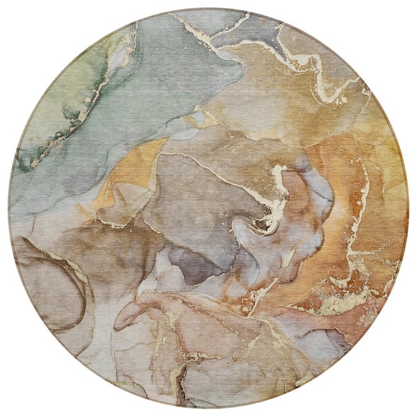 Beige 8 ft. x 8 ft. Round Chantille Machine Washable Indoor/Outdoor Geometric ACN500 Area Rug