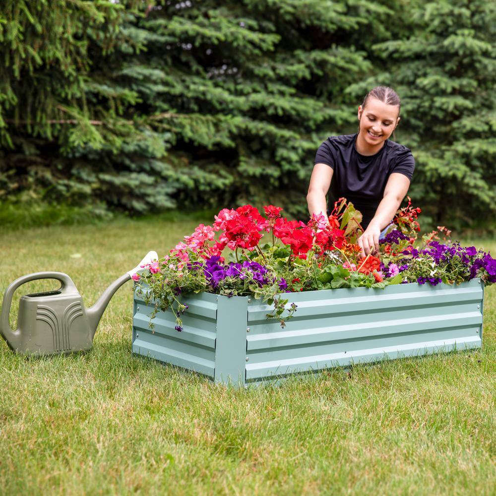 Green Galvanized Steel Rectangle Raised Garden Bed, 47" x 23" x 12"