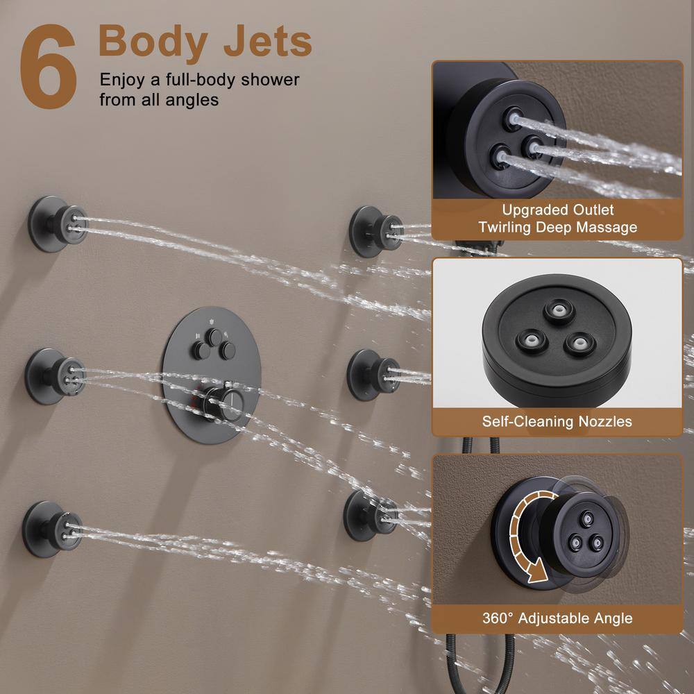 Matte Black Stainless Steel Thermostatic Rain Shower System with Handheld