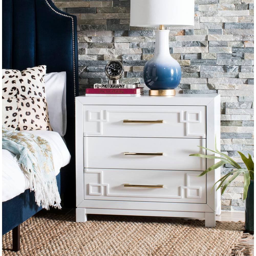 White and Gold Modern 3-Drawer Night Table