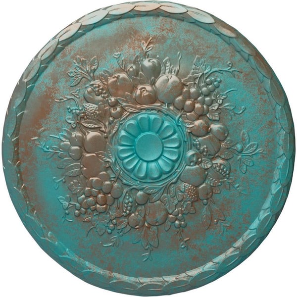 Ekena Millwork 1-1/4 in. x 22-1/2 in. x 22-1/2 in. Polyurethane Anthony Harvest Ceiling Medallion, Copper Green Patina