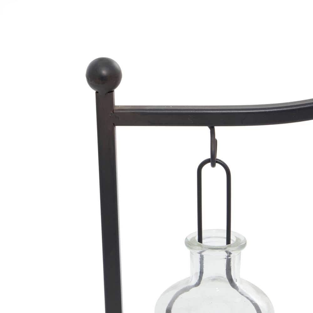 Black Metal Hanging Bottle Candle Lantern with Glass Holders