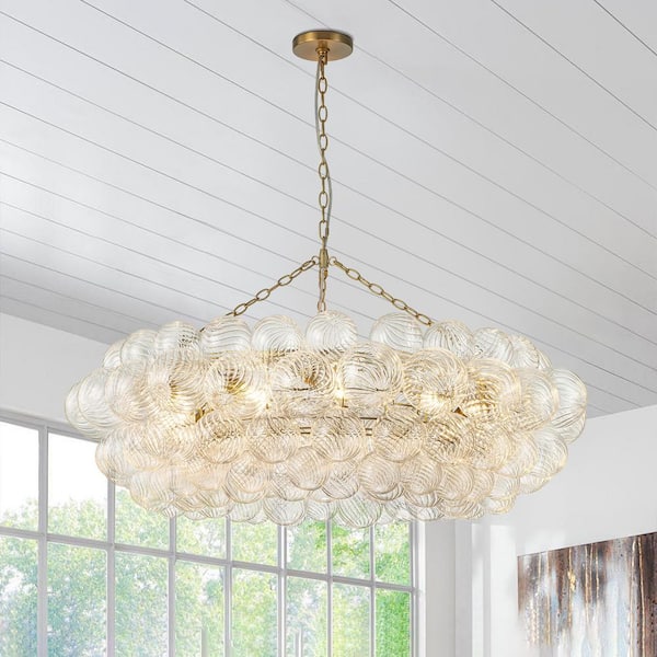 12-Light Brass Bubble Globe Swirled Glass Chandelier Modern Cluster Hanging Pendant Light Fixture for Living Room
