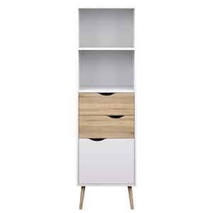 67.44 in. White/Oak Structure Wood 4-shelf Standard Bookcase with Doors